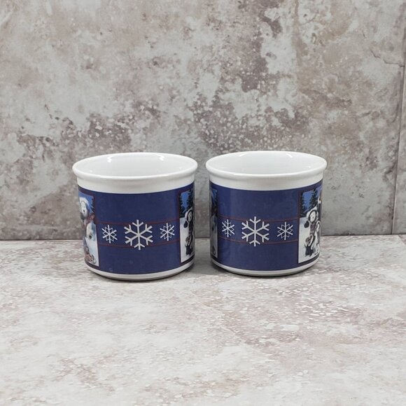 2002 Boyds Collection Bears Sledding Winter Scene Coffee Cups Mugs Set Vintage - Picture 3 of 11